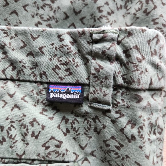 Patagonia Stretch All Wear Capris Pant Green Geo-Print Organic Cotton Blend - Picture 6 of 10
